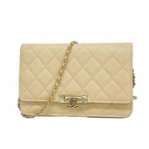 CHANEL Cream Caviar Leather Wallet